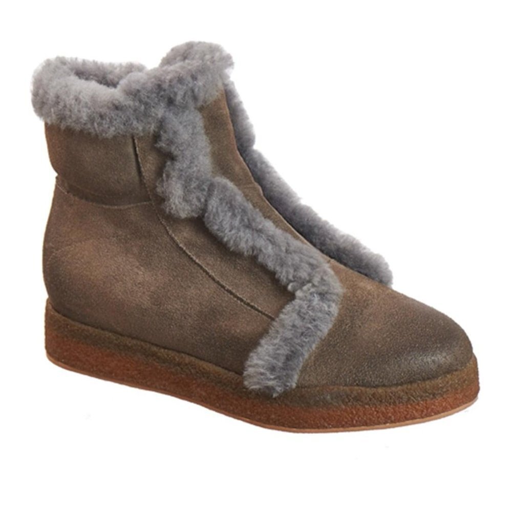 NEW Antelope Gray Fur Trimmed Leather Winter Booties C507